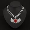 Hip Hop Rap Trendy Creative Pink Diamond Love Angel Wing Pendant Necklace Pink Diamond Love Men's Necklace