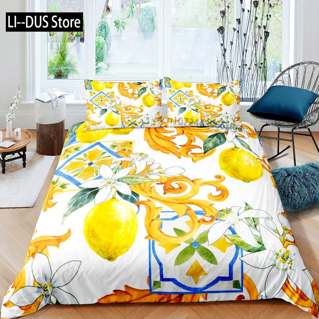 Lemon Fruit Yellow Duvet Cover Bedding Set 3pcs 1 Duvet Cover 2 Pillowcase Comfortable Breathable Soft Quilt Cover Full Size