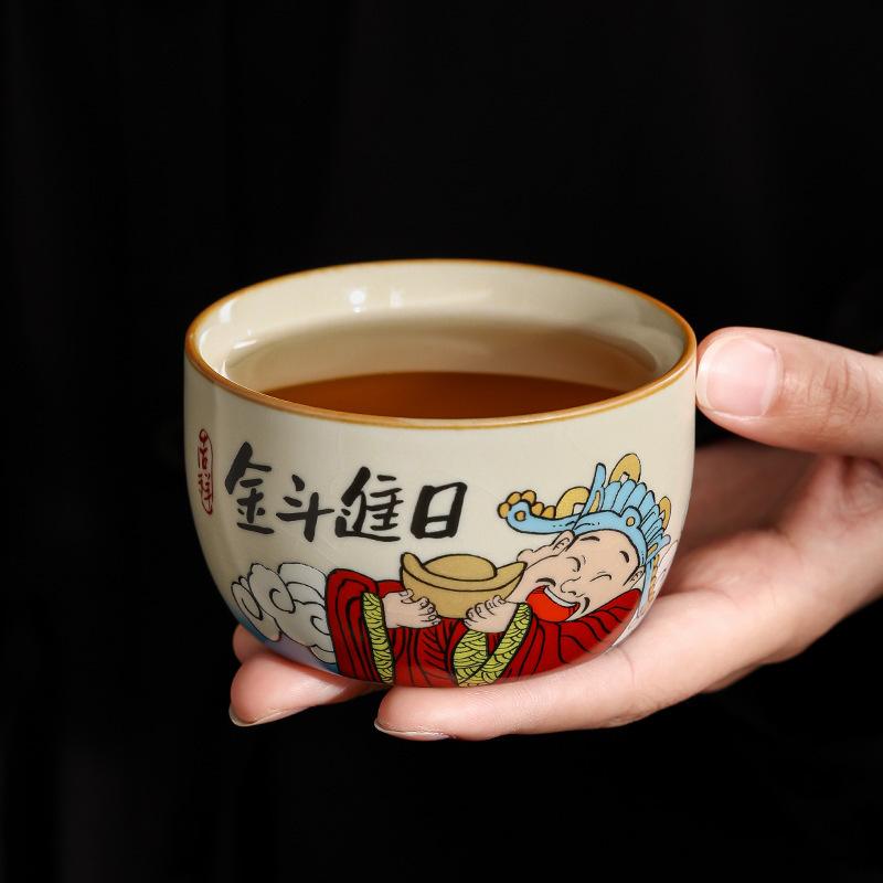 Ru Kiln Ceramic Tea Cup Crackle Glaze Personal Master Cup High End Develops Patina Gongfu Tea Ware Collection Gift