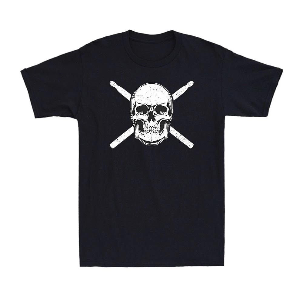 Men s and Women s T-shirts Skull And Drumsticks Drums Music Drummer Band S