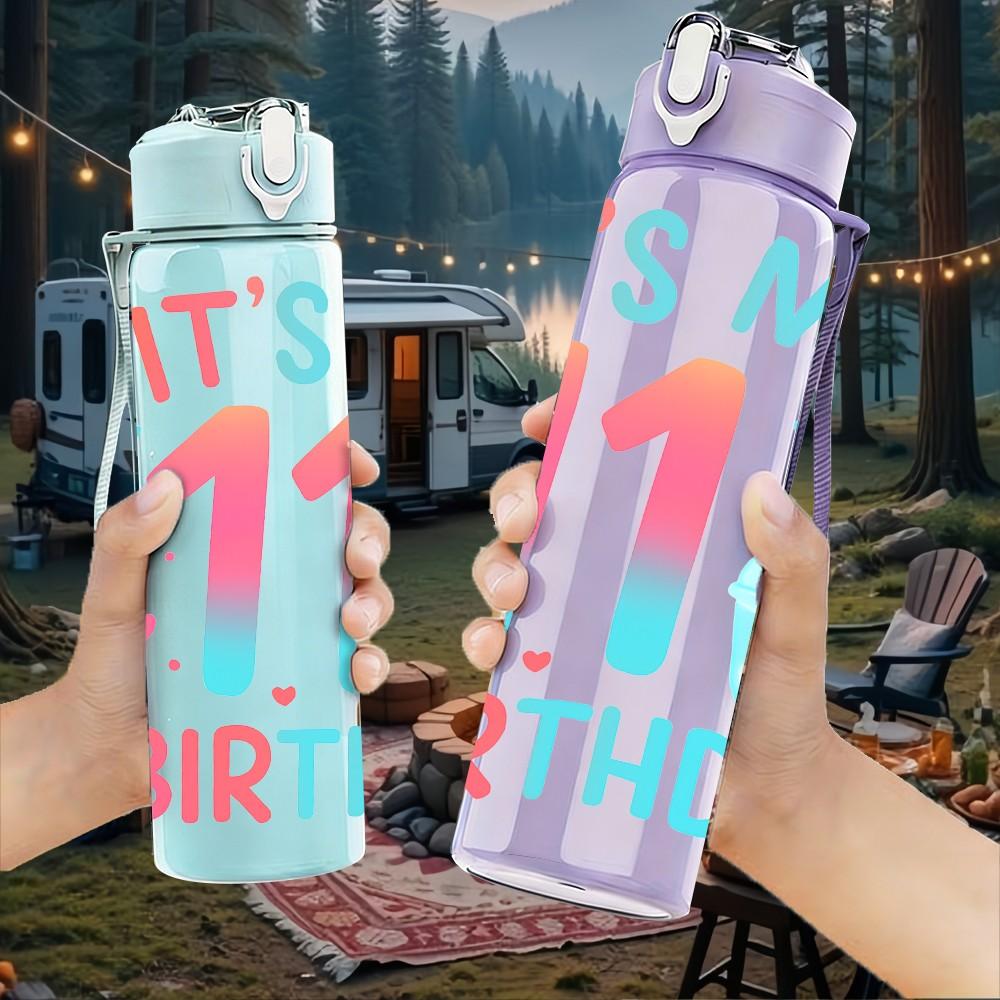 1PC It Is My 11th Birthday Color Print 750ml Color Plastic Sports Water Bottle Leakproof Flip Straw Lid Suitable for Sports Office Home Use