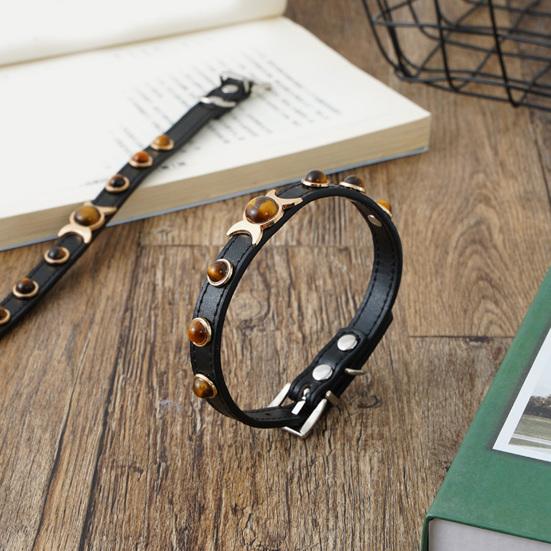 Pet Collar with Traction Ring Adjustable Anti-suffocation Bite-resistant Anti-break Tiger Eye Stone Dog Collar Daily Collocation