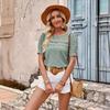 Summer Casual Women's Lace Hollow Slimming T-Shirt Round Neck Short Sleeve Solid Color Blouse Spring Fashion