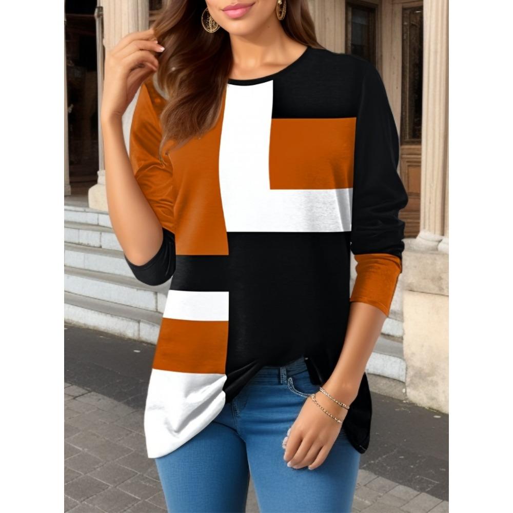 Damen Neues Modisches Bedrucktes Rundhals Langarm T-Shirt