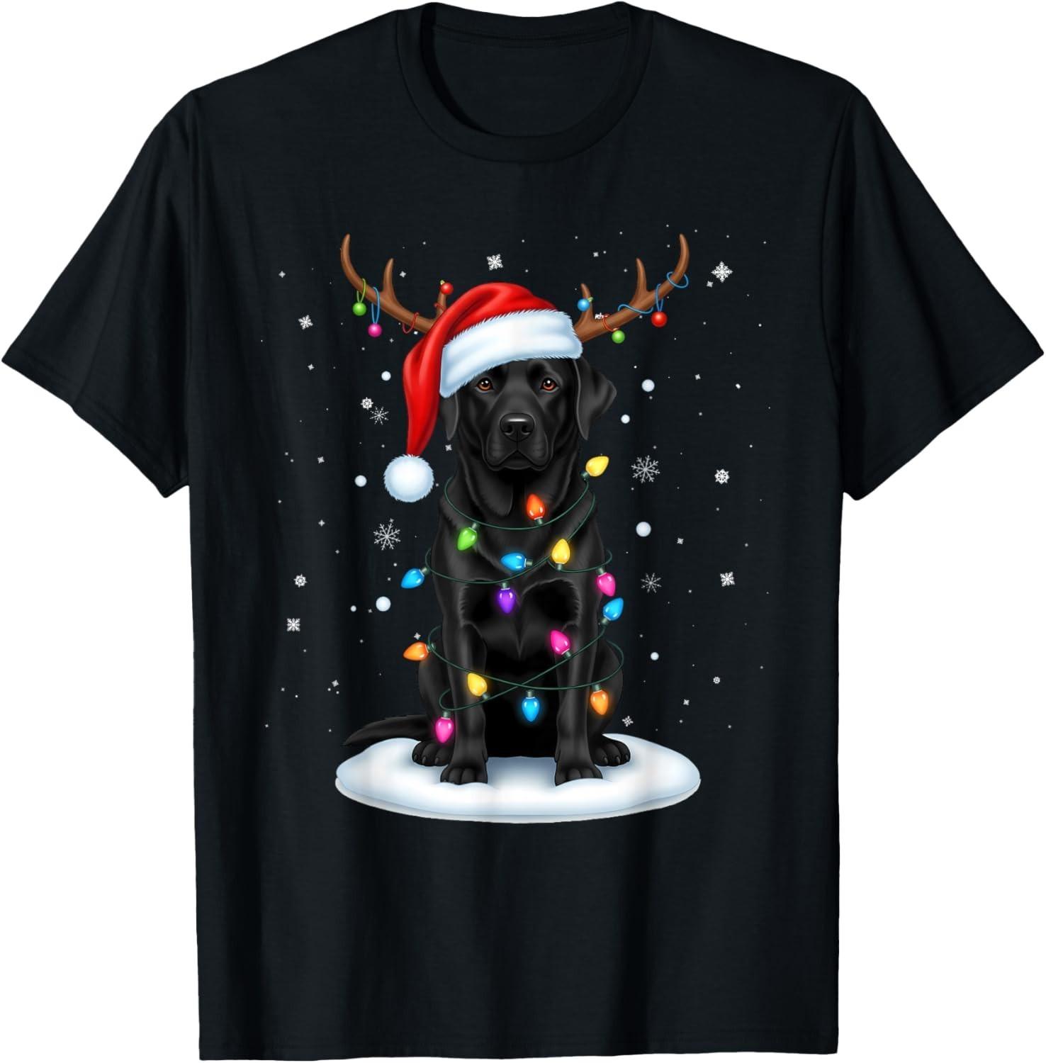 Black Lab Labrador Christmas Dog Reindeer Lights Pajama Xmas unisex T-Shirt M