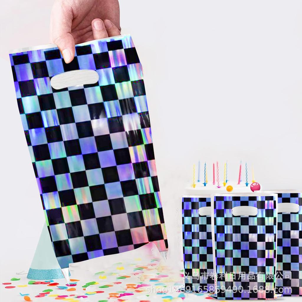 Chessboard Laser Rainbow Theme Party Supplies Gift Bag Aluminum Film Birthday Decoration Gift Bag Candy Tote Bag