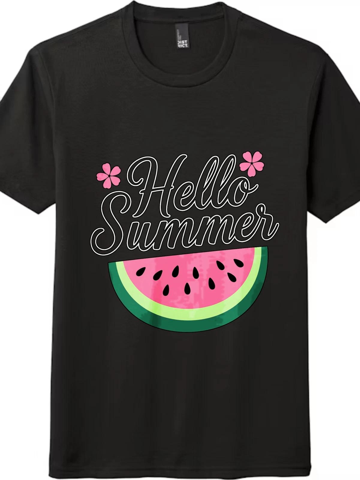 Unisex Hello Summer Minimalist Watermelon Graphic kids boys T-Shirt-Casual Summer kids boy kids boy tee 140