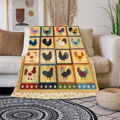 Rustic Country Chicken Throw Blanket – Farmhouse Rooster Hen Patchwork Design Quilt Blanket for Couch,Bed,Sofa Soft Lightweight