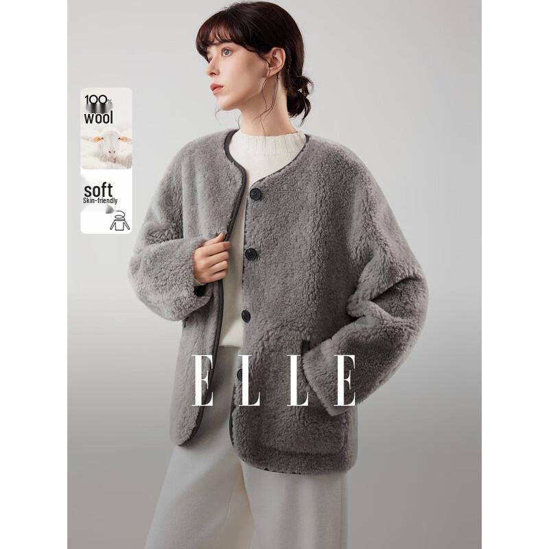 ELLE Women s French Style Gray Wool Short Coat S