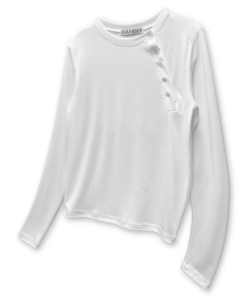 Damiswi Diagonal Snap Button Long Sleeve_White