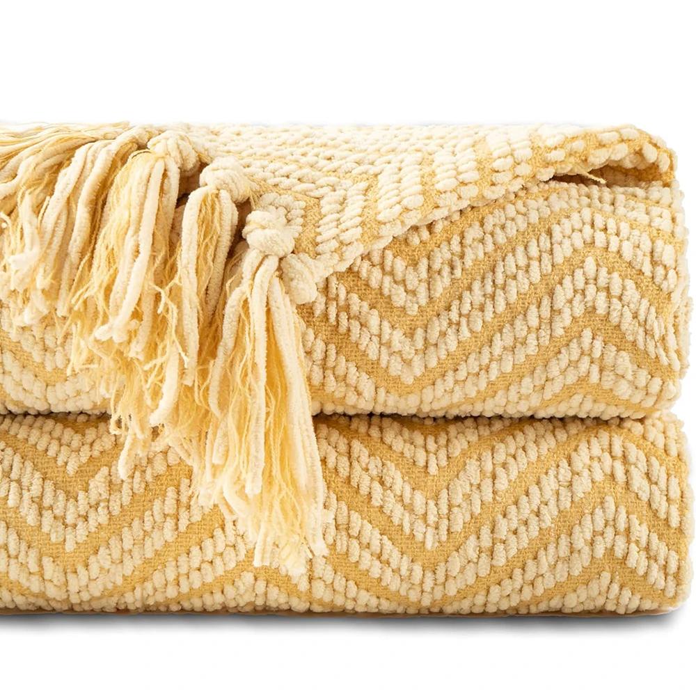 Battilo Chenille Knitted Throw Blanket for Couch Soft Thick Decorative Sofa Blanket Plaid Bed Throws Spring Living Room Decor