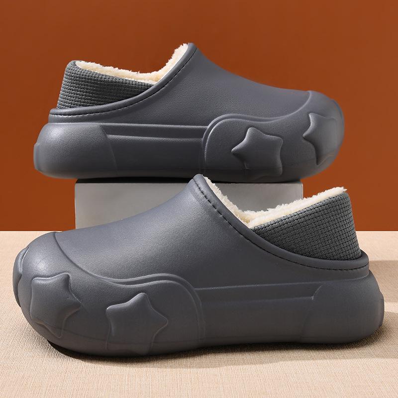 

2024 Мужские зимние нескользящие однотонные утолщенные хлопковые тапочки с вельветовой подкладкой для улицы. 44-45 серый