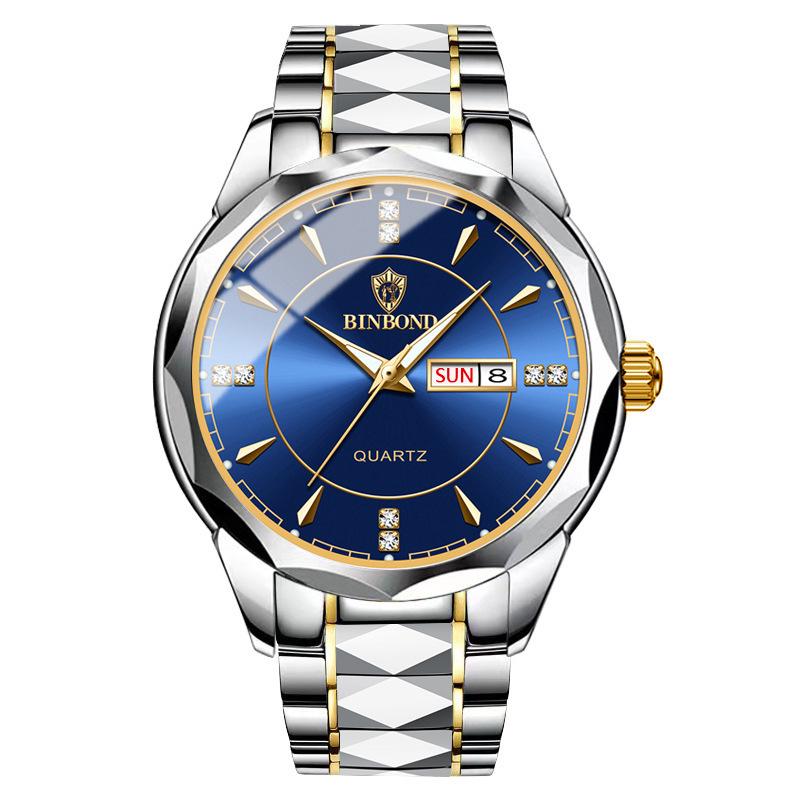 Tycoon Gold Men's Stainless Steel Double Calendar Waterproof Watch