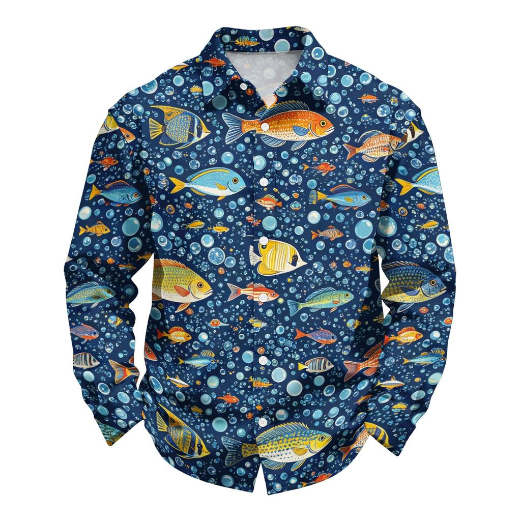 Men's Loose Fit Long Sleeve Shirt Hawaiian Style Retro Casual Button Down Shirt with Spread Collar Suitable for Spring and Autumn Wear