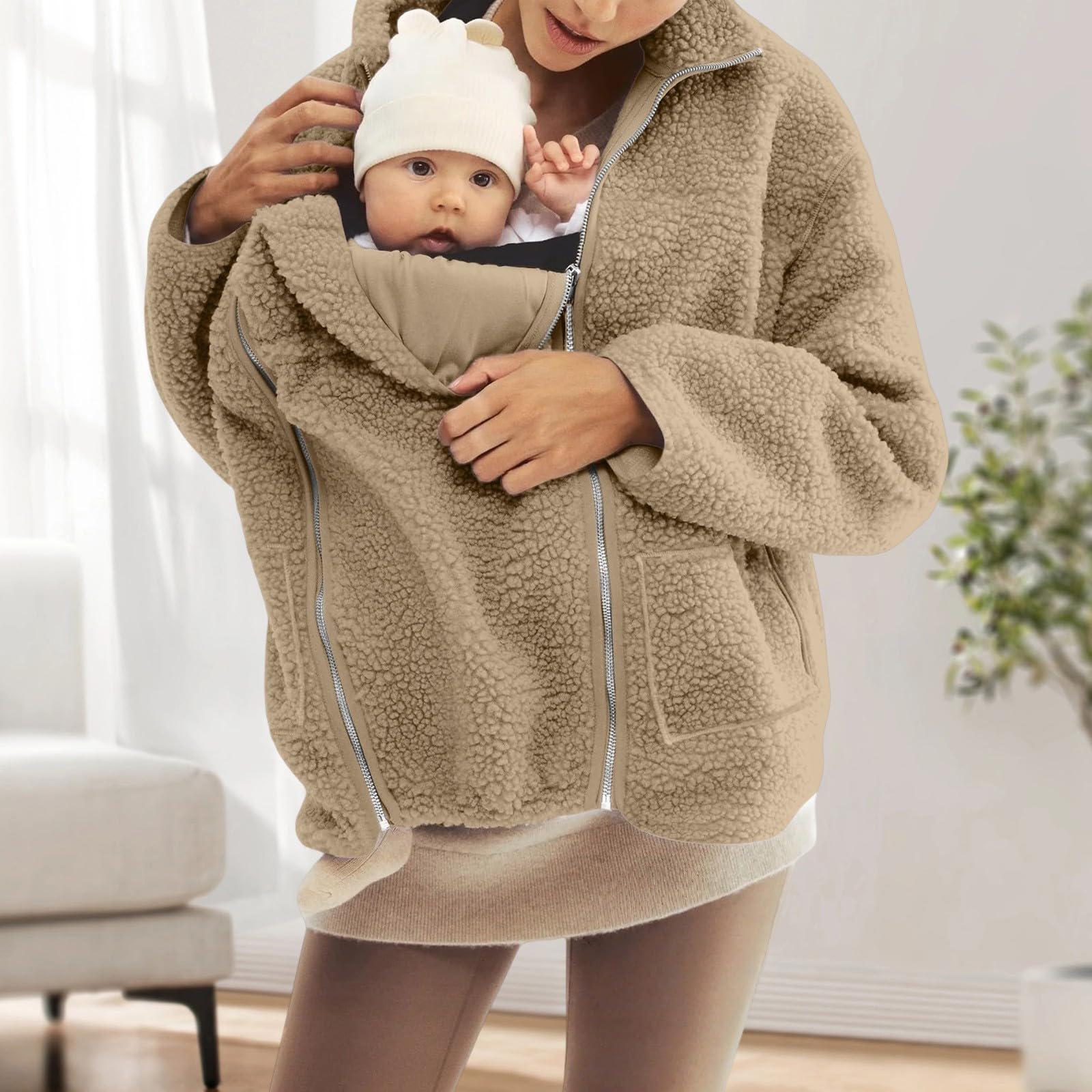 

Жіночий Модний Оверсайз Комплект для Сім ї: Кенгуру- Мати-і-Дитина Суцільний Однотонний Дублянка M хакі