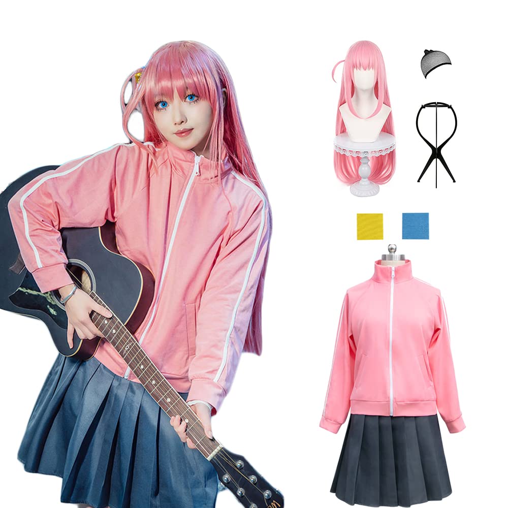 Goto Hitori Cosplay Bocchizarock Cosplay Costume with Wig Costume Uniform Halloween Gift Goto [AG-TOP] (S, Hitori)