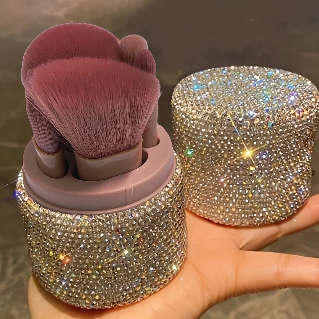 

Cosmetic brush set with glitter storage & rhinestone dust-proof holder. Portable for home & travel, elegant and durable