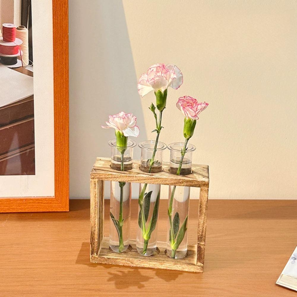 Creative Retro Hydroponic Green Plant Test Tube Vase Series Wooden Frame Vase Office Desktop Decoration Home Decoration