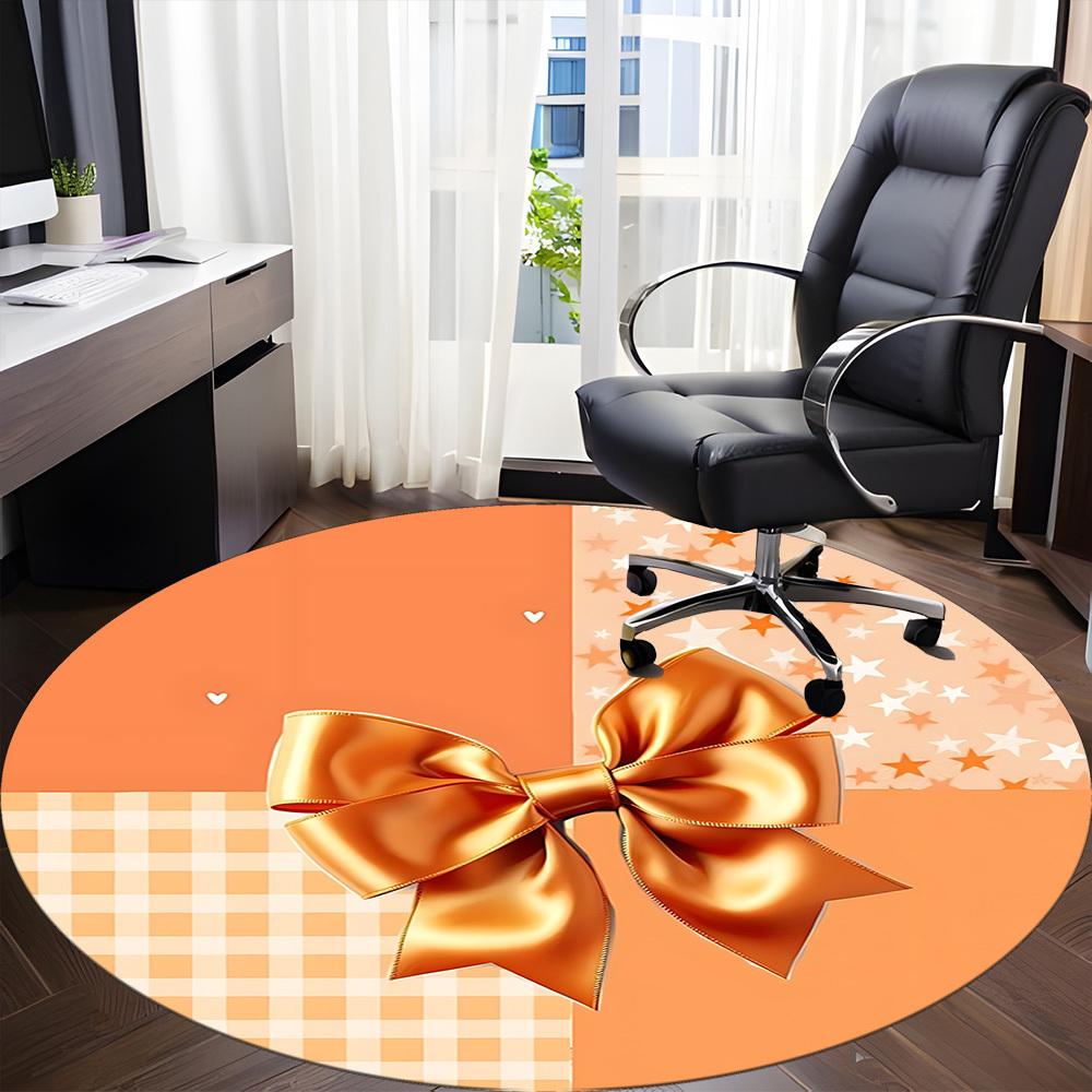 1pc Orange Bowtie Office Round Rug, Carpet for Office, Gaming, Lightweight Round Floor Mat yy260205059