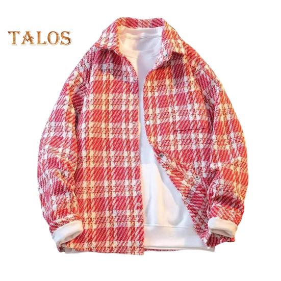 

Мужская шерстяная куртка с лацканами, длинный рукав, клетчатый узор, однобортное пальто с нагрудным карманом, свободный крой, куртка, пальто XL красный