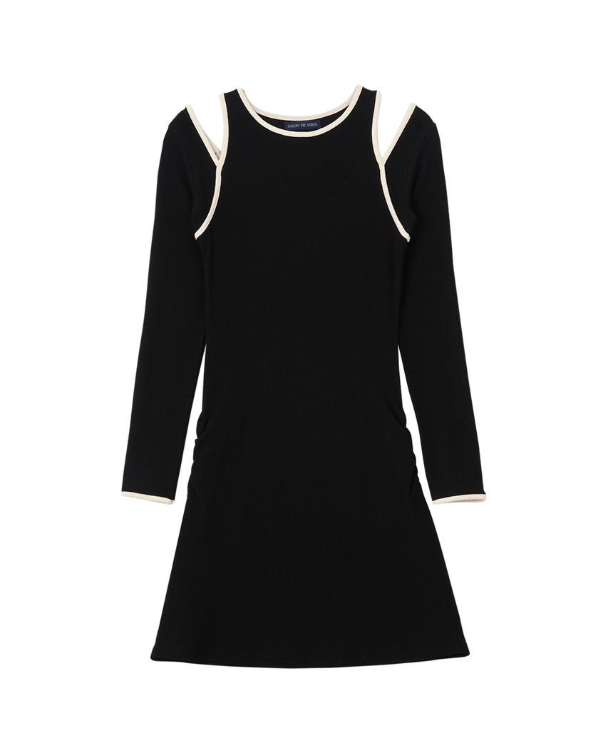 Salon De Yon Line Point Cut-Off Mini Dress_ Black