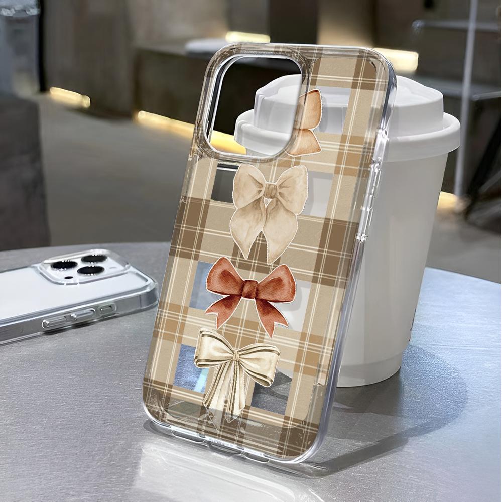 Plaid Bow Case For Iphone 17 16 15 14 13 12 11 Pro Max Shockproof Soft Phone Case Cover 13 Pro Max 15 16 17 Air