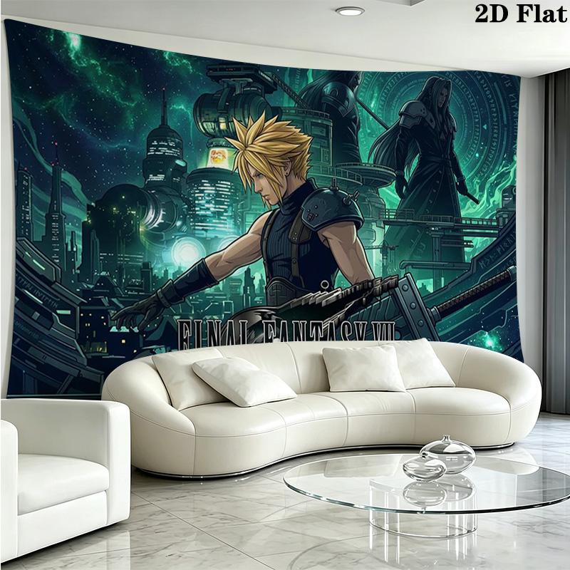 ffvii Game Wall Tapestry Aesthetic Wall Hanging Printed Fabric Blanket Decorative Tapestries for Bedroom Living Room Home Decor
