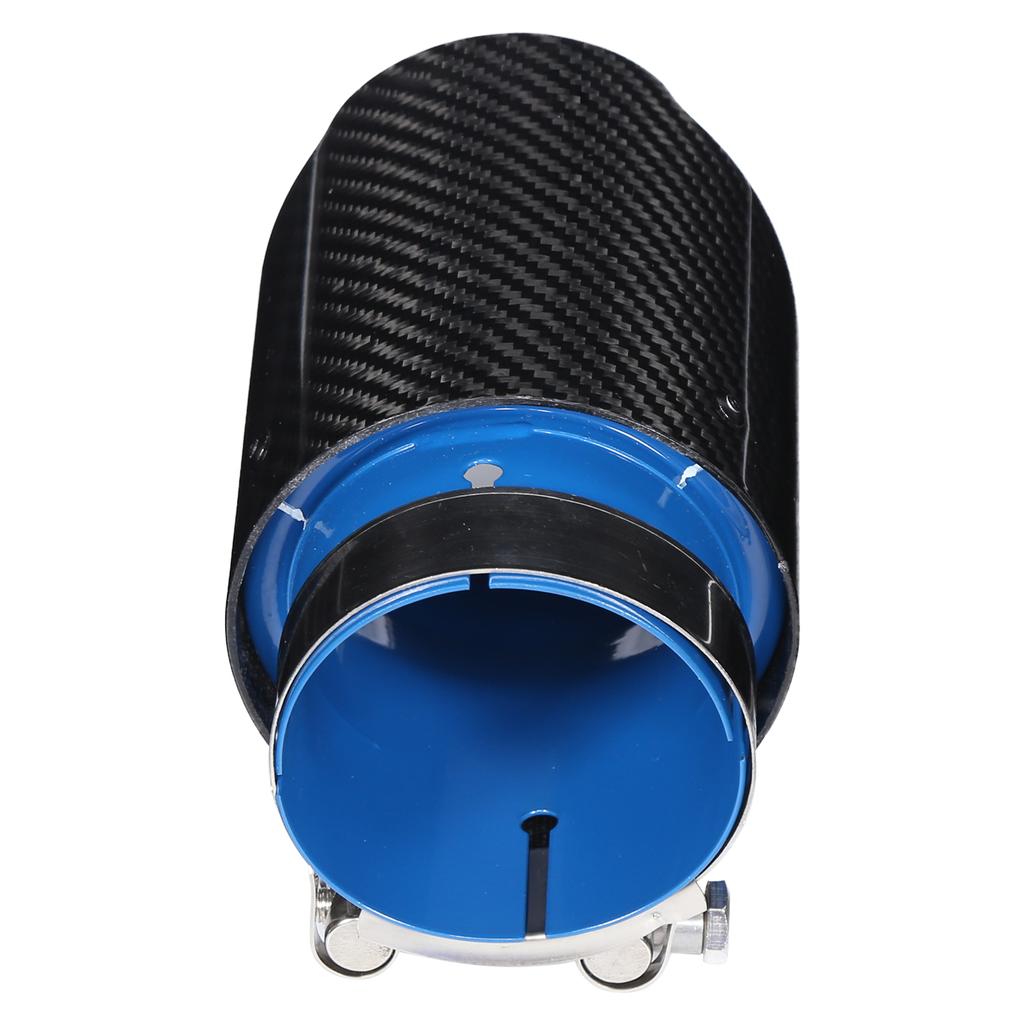 Universal Exhaust Tip Tail Throat Glossy Carbon Fiber Blue Pipe Straight 2.1in Inlet 4in Single