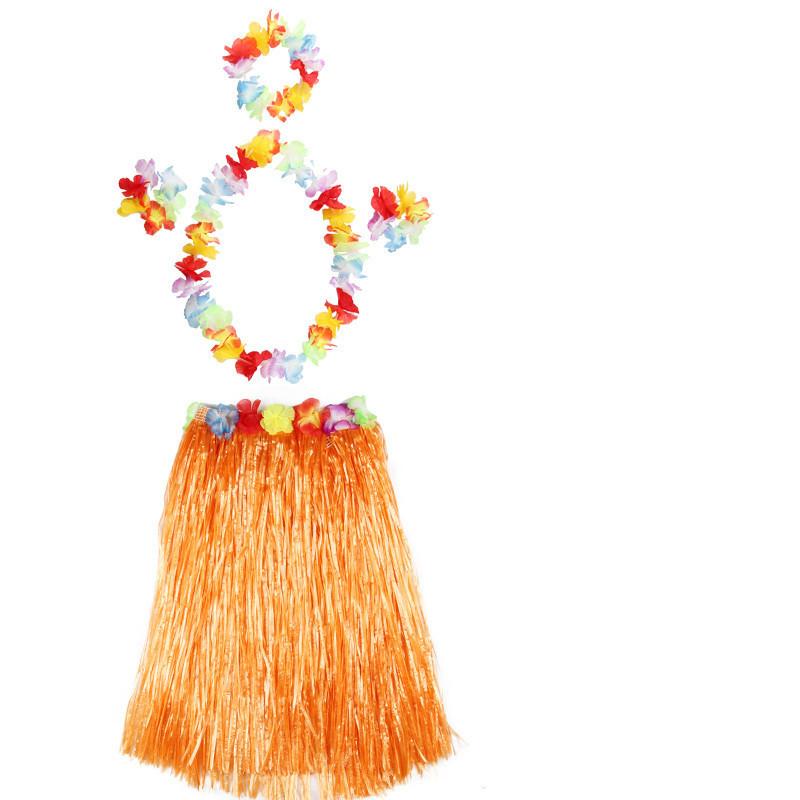 Hawaiian Kids Cute Grass Hula Lei Skirt Flower Wristband Garland Costume Fancy