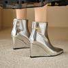 Winter Women Pointed Toe Booties Gold Silver Ankle Boots Footwear Platform High Heels Zip Wedges Shoes Woman Bota Feminina Botte