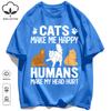 Cat Make Me Happy Design Unisex T Shirts Fashion All-Match T-Shirt Cotton Casual Clothing Summer Loose Unisex Retro Streetwear