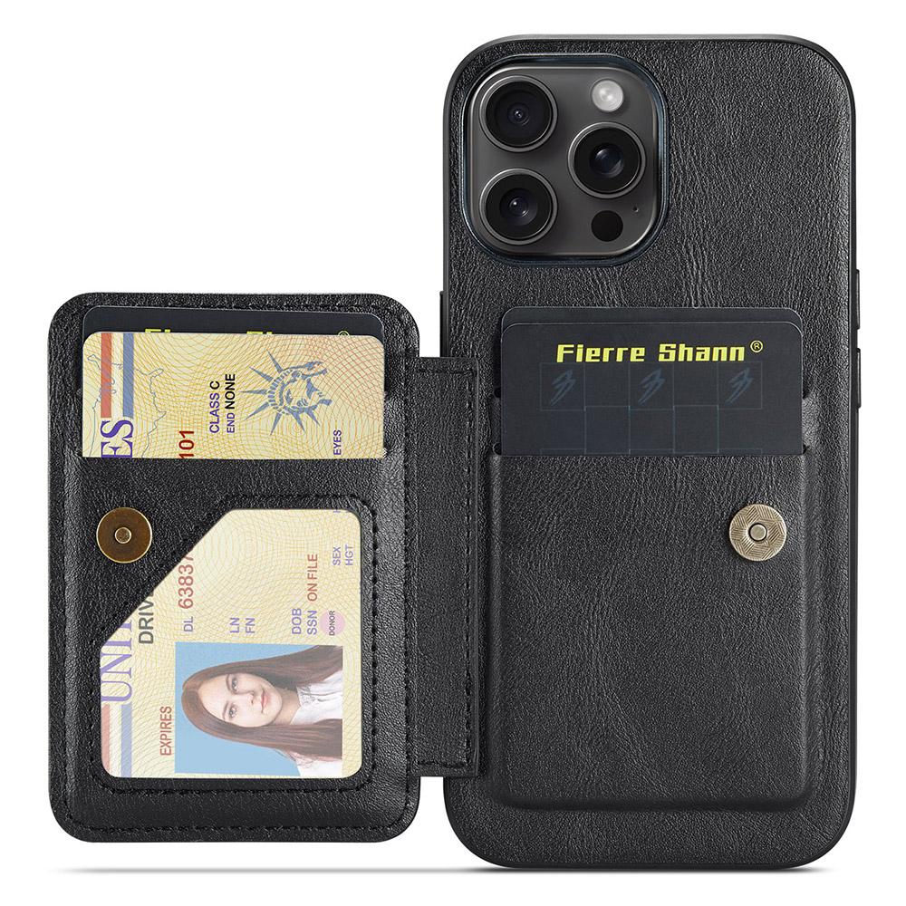 FIERRE SHANN 024 Style For iPhone 16 Pro Case Card Holder Kickstand Waxy Texture Leather+TPU Phone Cover