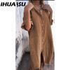 IHUASU Women's Fashion Summer Spring Solid Color Print POLO Neck High Waist Casual Dresses