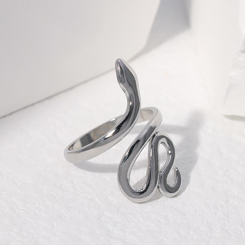 Women's Snake-Shaped Stainless Steel Open Ring - Retro Fashion in Titanium Steel