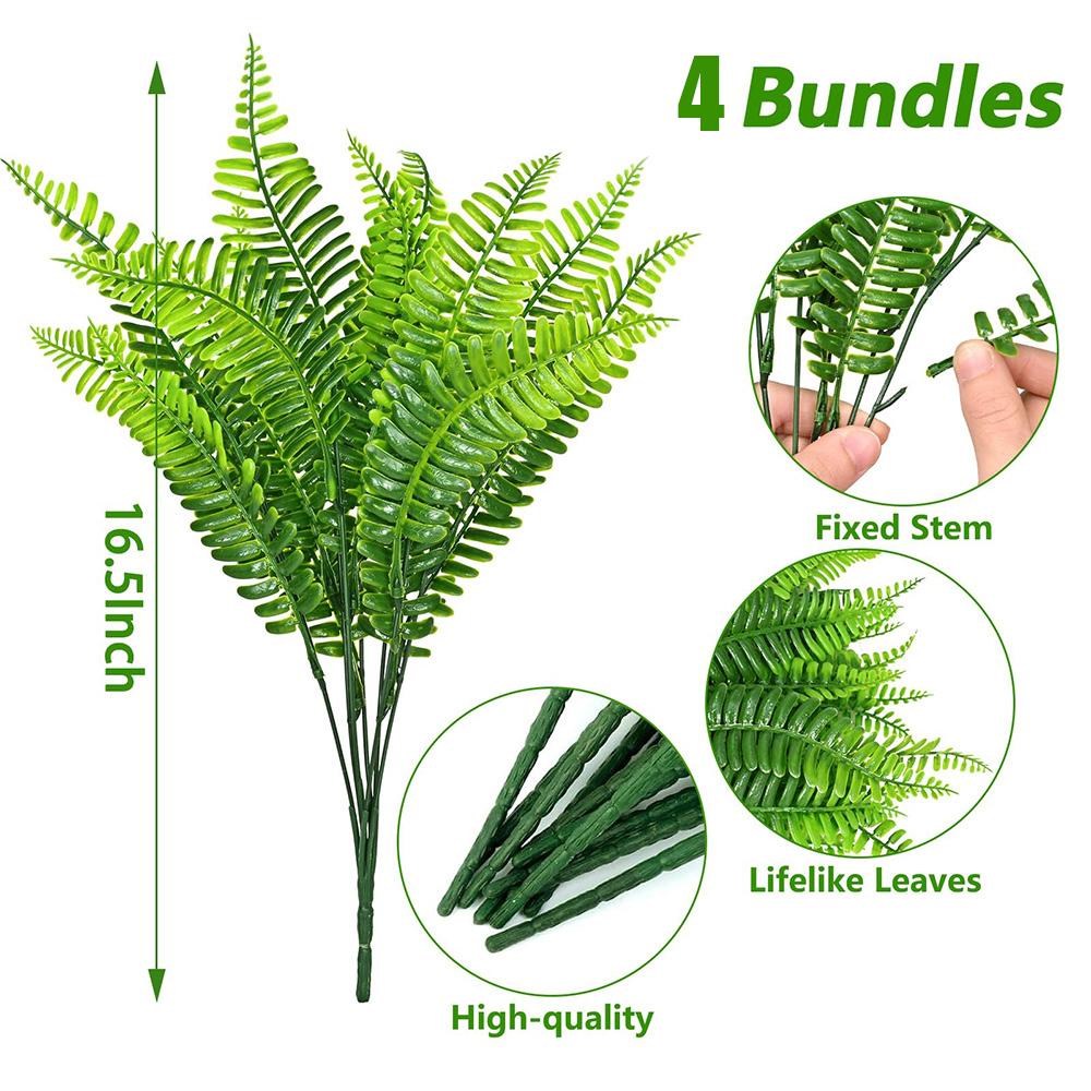 4 Bundles Artificial Plants Fake Boston Ferns Bushes Faux Shrubs Greenery UV Resistant Plant for Home Garden Outdoor Yard Decor
