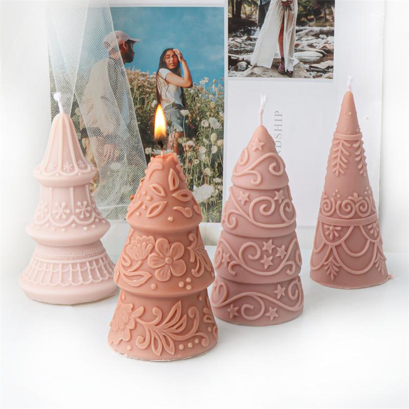 Christmas Tree Silicone Candle Mold  Rotating Snowflake Round Star Patterned Christmas Tree DIY Aromatherapy Candle Gypsum Decor