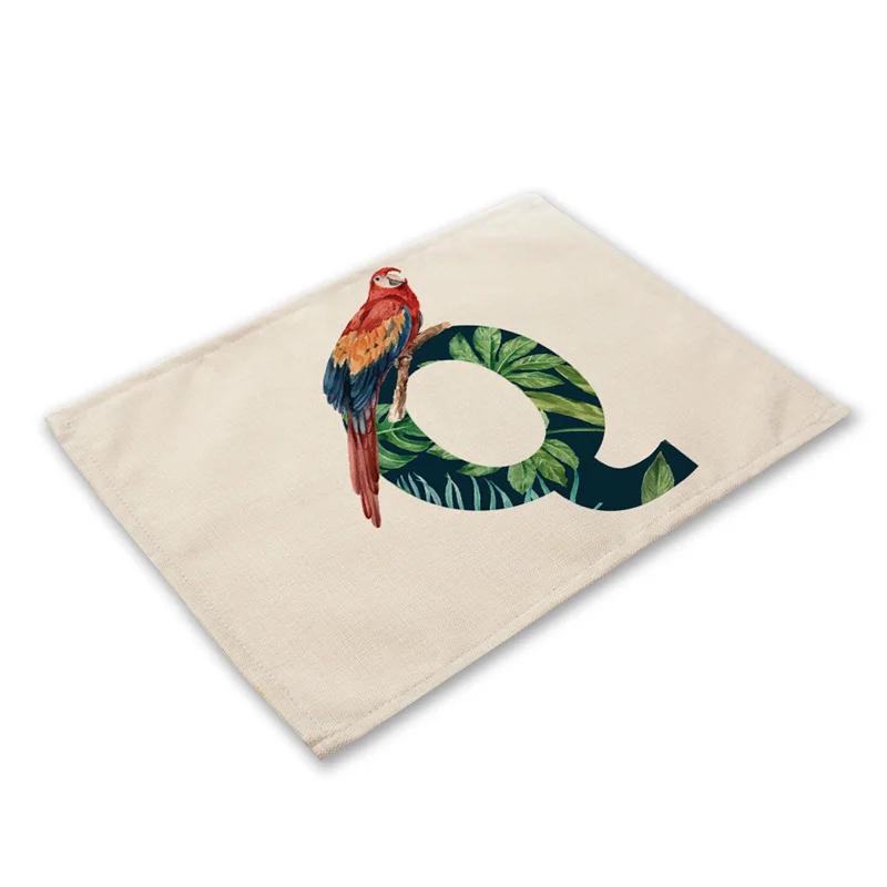 30x45cm Alphabet Letters Linen Kitchen Placemat Botanical Plant Green Tropical Leaves Dining Table Mats Coaster Pad
