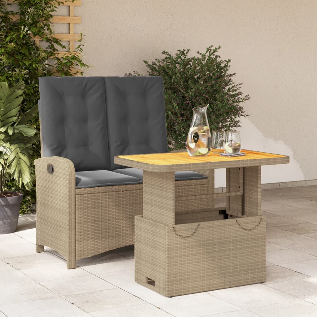 Vidaxl 2-Cz. Garden Furniture Set With Cushions, Beige, Poly Rattan