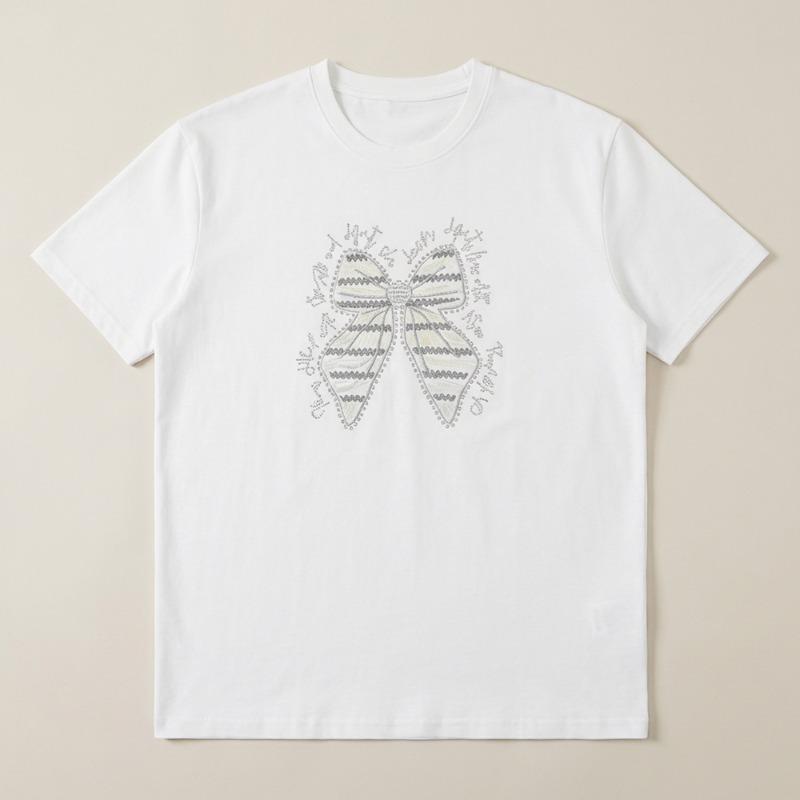 

Butterfly Embroidery Rhinestone T Shirt Women Oversize Cotton Casual Tee White Graphic Tees Lady Harajuku T Shirt Women S