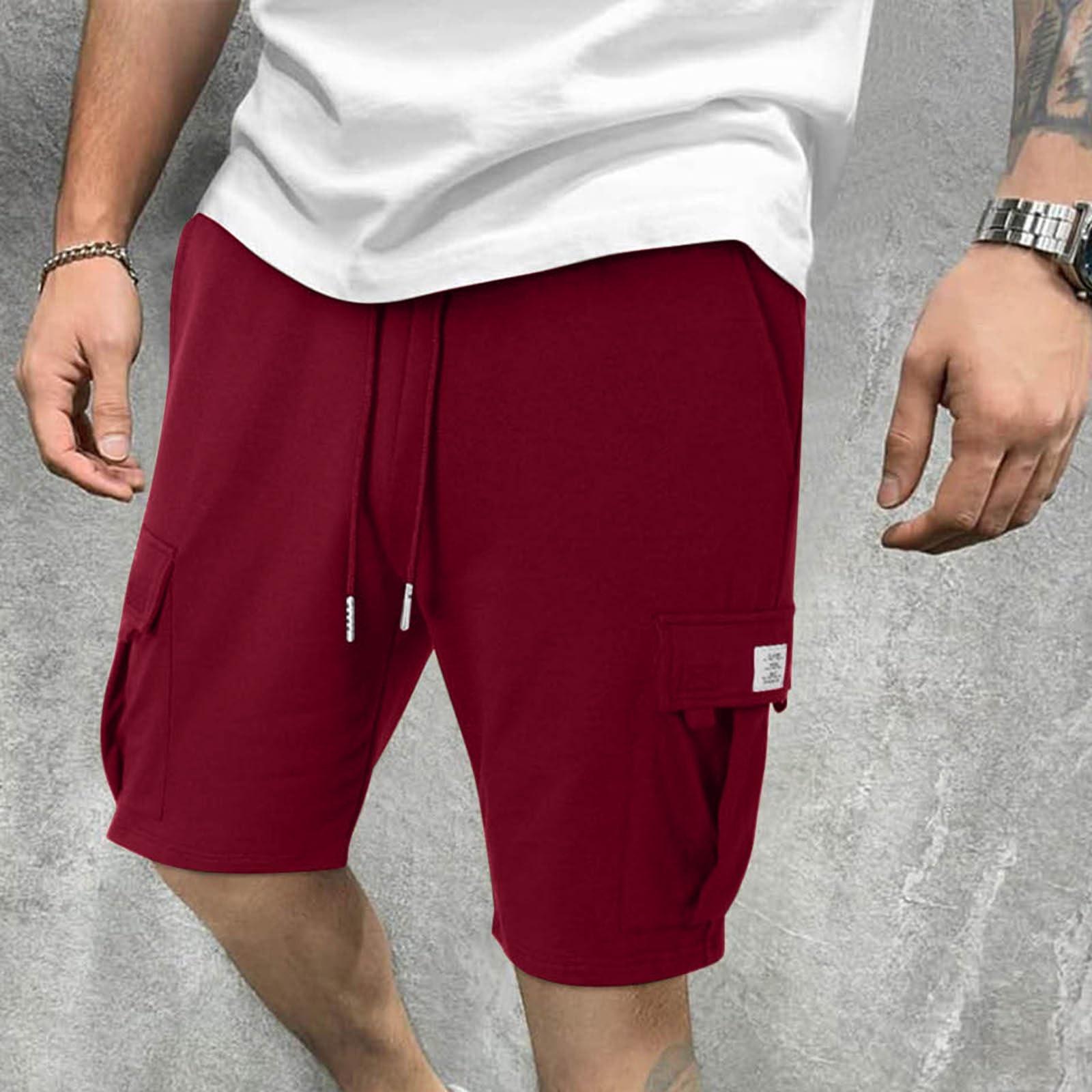 

Men s Solid Color Lace-up Sweatpants Men s Shorts Casual Pants L винний