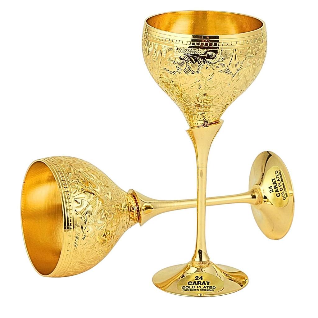 Brass Wine Glasses, Metal Goblet, Champagne Flutes, Diwali, Wedding Anniversary Gift for Couple Marriage, Corporate Clients - Set of 2 Saucer Design