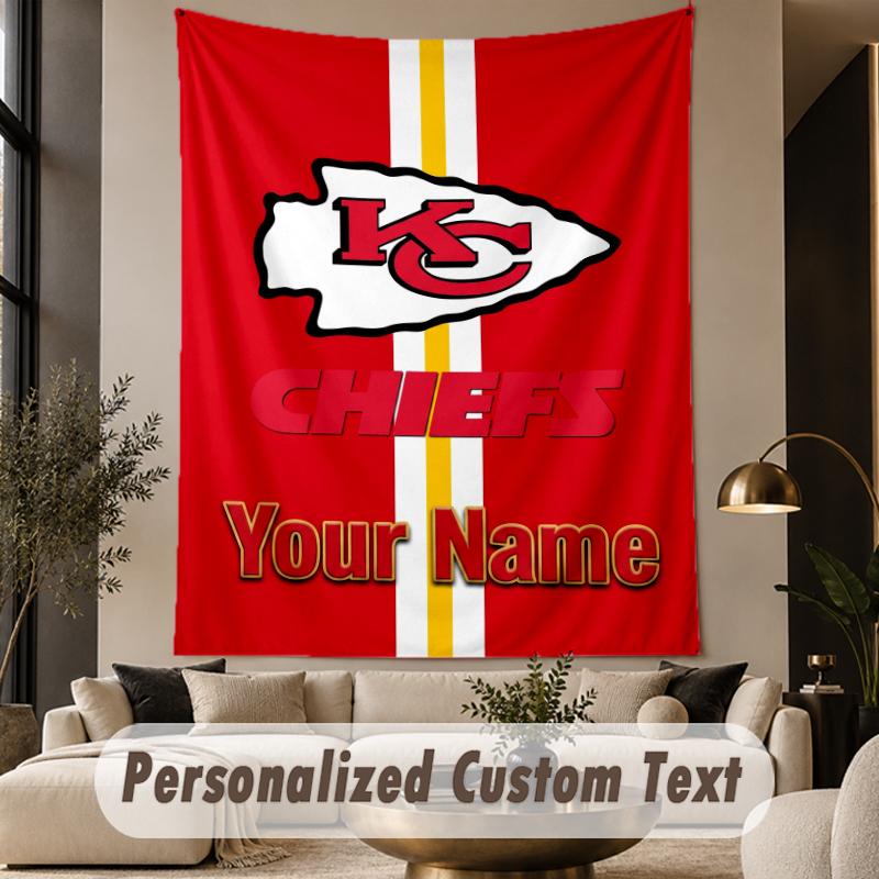 Benutzerdefinierte Text Wandteppich Kansas City Chiefs Druck Wandteppich Innen Wohnzimmer Wanddekoration