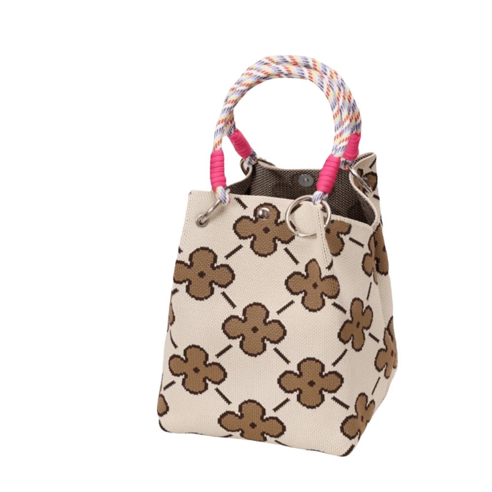 Portable Cartoon Knitted Bucket Bag Handmade Large Capacity Wrist Bag Woven Ring Buckle Handbag for Women Girls