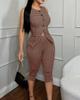 Women's Leopard Print Plaid Sleeveless Top & 7-Point Pants Set - Elegant & Sexy Casual Fashion