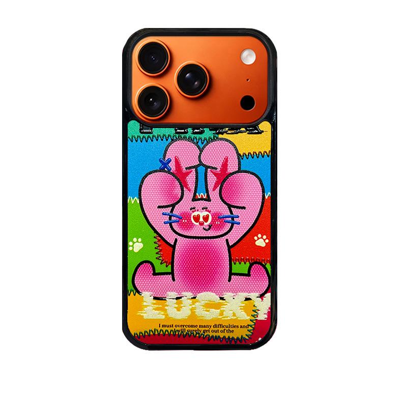 

Lucky Cartoon Nai Si Tu Embossed Phone Case for iPhone 14/13 PRO MAX iPhone 16 Pro