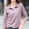 Women's Slim Fit Polo Shirt Long Sleeve Casual Half Button Cotton Blend Top