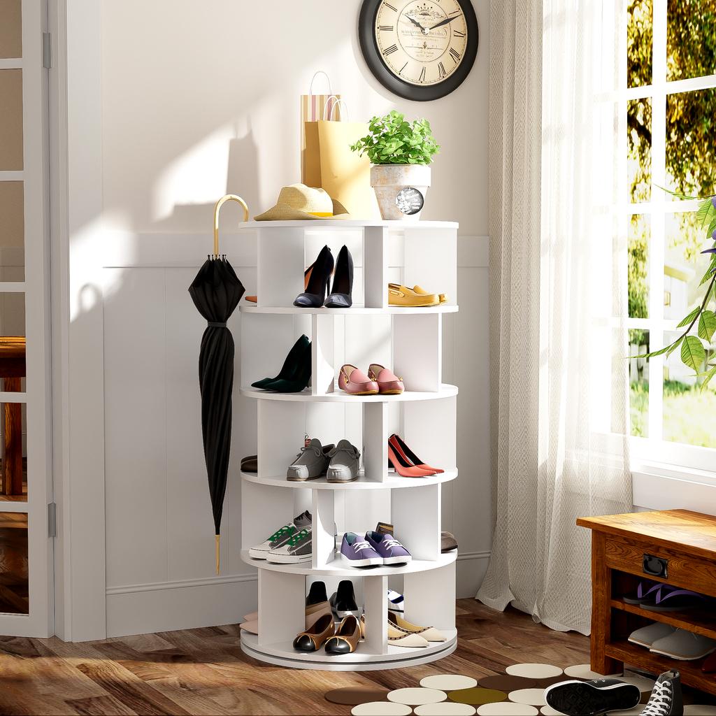 Shoe rack, rotating angle, white round, 5 levels, height 115 cm, width 60 cm