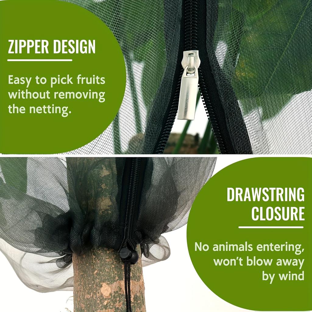 1pc Fruit Tree Netting with Zipper & Drawstring, Breathable Garden Bird Netting Plant Cover - Durable Mesh Barrier for Fruits, Vegetables, Flowers