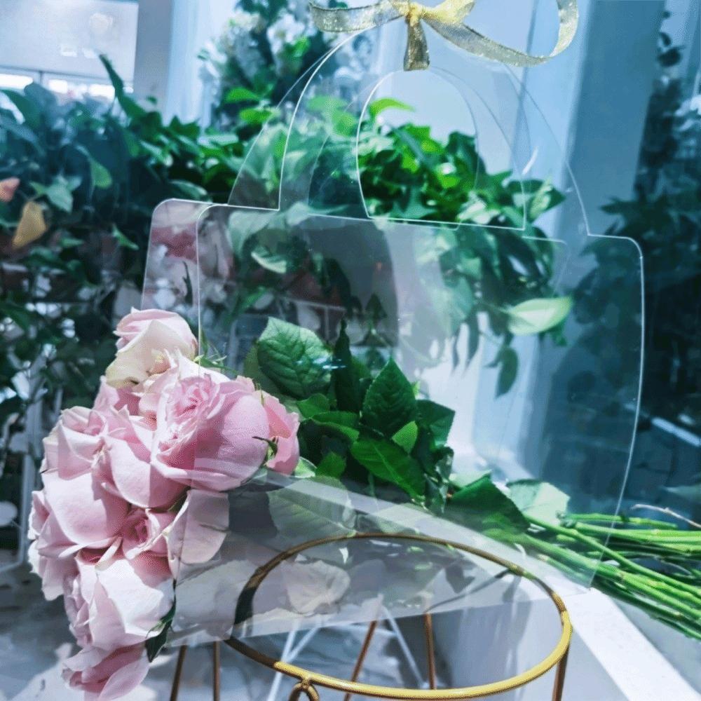 3 Pieces Transparent PET Flower Wrapping Handbag Waterproof Flower Gift Box  Party Gift