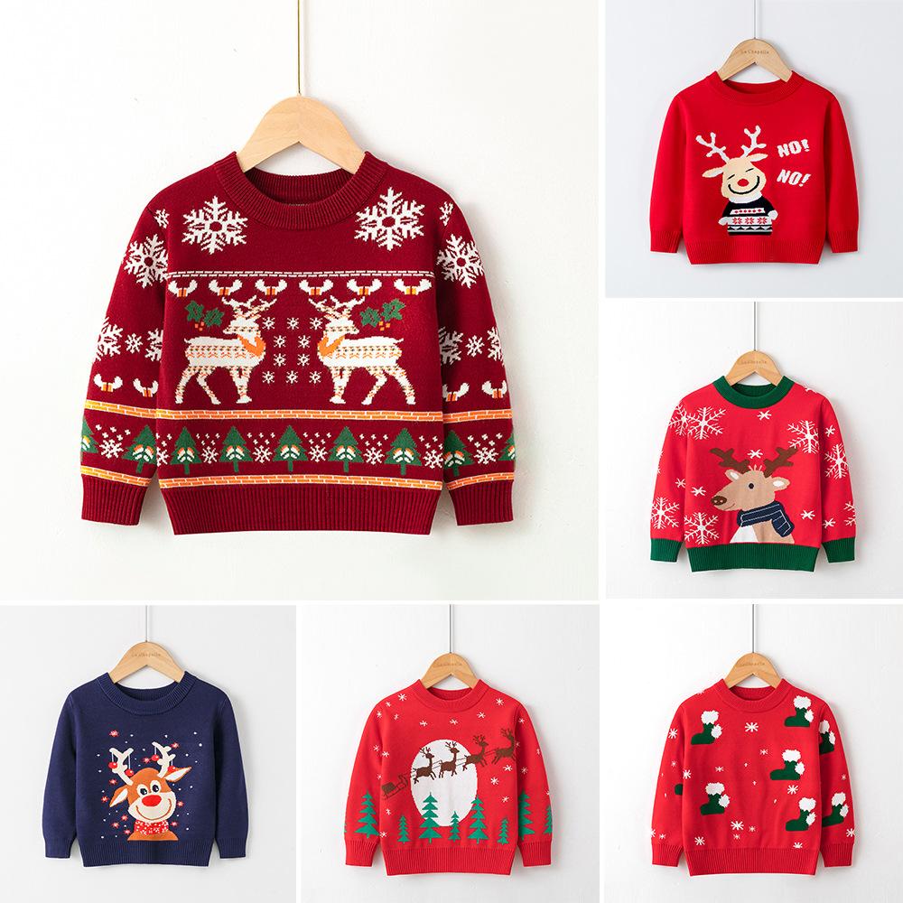 Children's Boys' Cartoon Pullover Knitwear Girls' Christmas Reindeer Sweater Young Ladies' New Year Autumn/Winter Woolen Knitwear